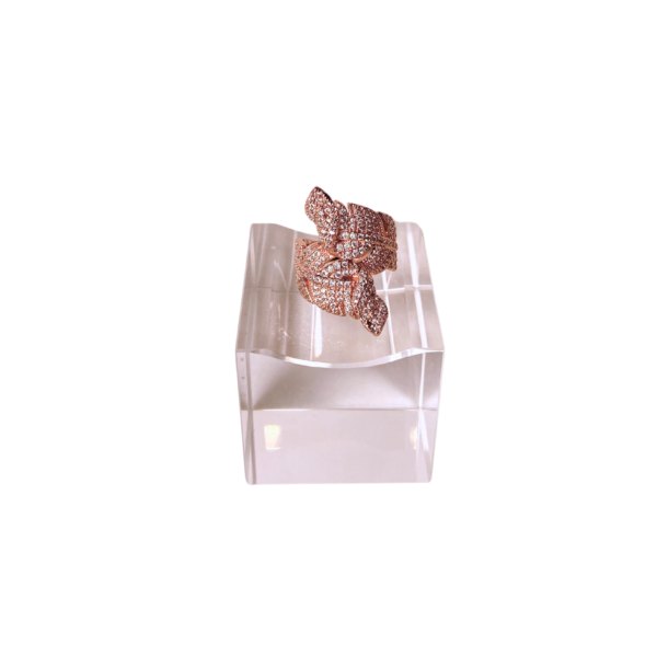 Anel Folha Cravejado Rose