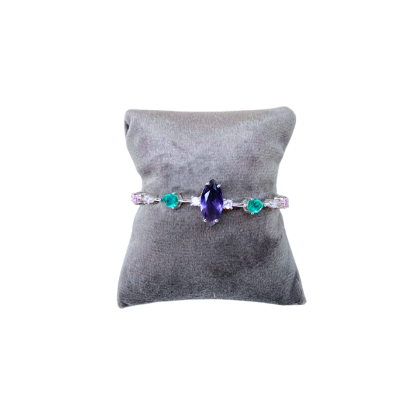 Bracelete Prata com Pedra Roxa e Turquesa